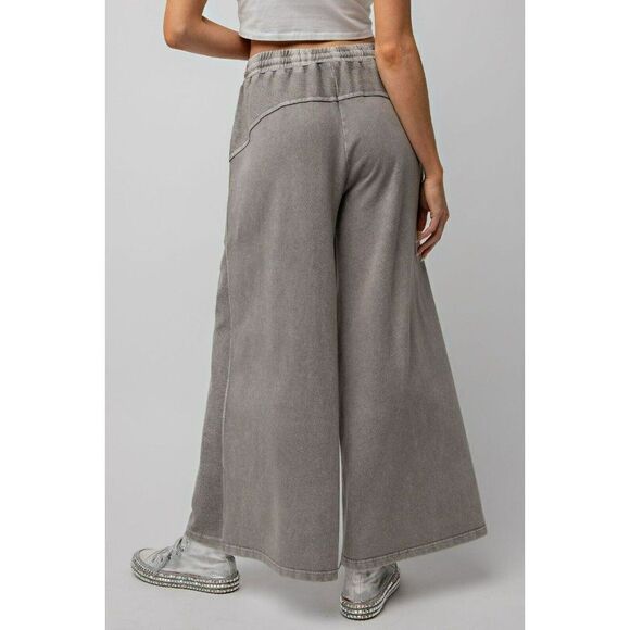 Easel Inside Out Mineral Washed Terry Knit Wide Leg Pants in Ash EB41437 - Picture 5 of 5